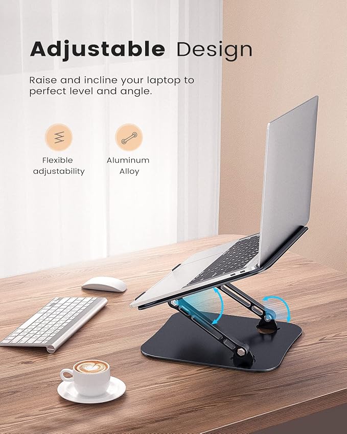 JOIOT Laptop Stand, Adjustable Laptop Stand for Desk, Aluminum Computer Stand Portable Laptop Riser, Foldable Laptop Holder for Mac HP ASUS Acer Surface ThinkPad Dell Lenovo
