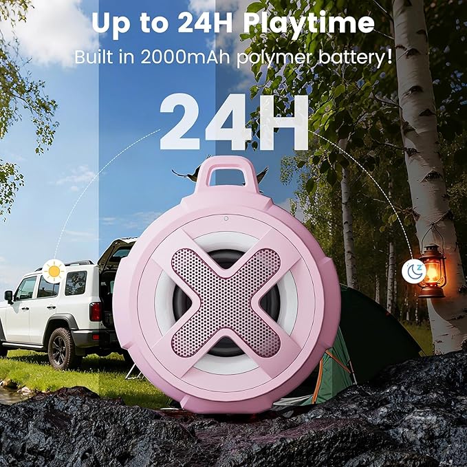 XLEADER X8(2 Gen) Upgraded, Bluetooth Shower Speaker, Certified IP67 Waterproof, 10W Pro Sound&Deep Bass, 24Hrs Playtime, Stocking Stuffers, White Elephant Gifts, for Teens Women, Pink