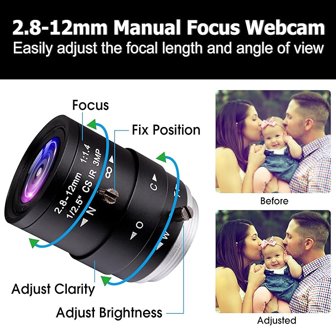 USB Camera 4K Ultra HD Mini Webcam with 2.8-12mm Optical Zoom Lens Camera High Speed USB2.0 30FPS Web Camera for Mac,Window,Linux,Android