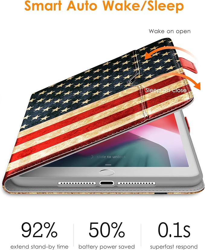 DTTO for iPad 9.7 Inch 5th/6th Generation 2018/2017 Case with Apple Pencil Holder, Premium Leather Folio Stand Cover Case for Apple iPad 9.7 inch, Also Fit iPad Pro 9.7/Air 2/Air - US Flag