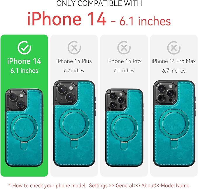 for iPhone 14 Case with Stand Compatible with Magsafe Slim PU Leather & Durable TPU Drop Proof Magnetic Kickstand Protective Phone Cover with Tempered Glass Screen Protector 6.1", Turquoise