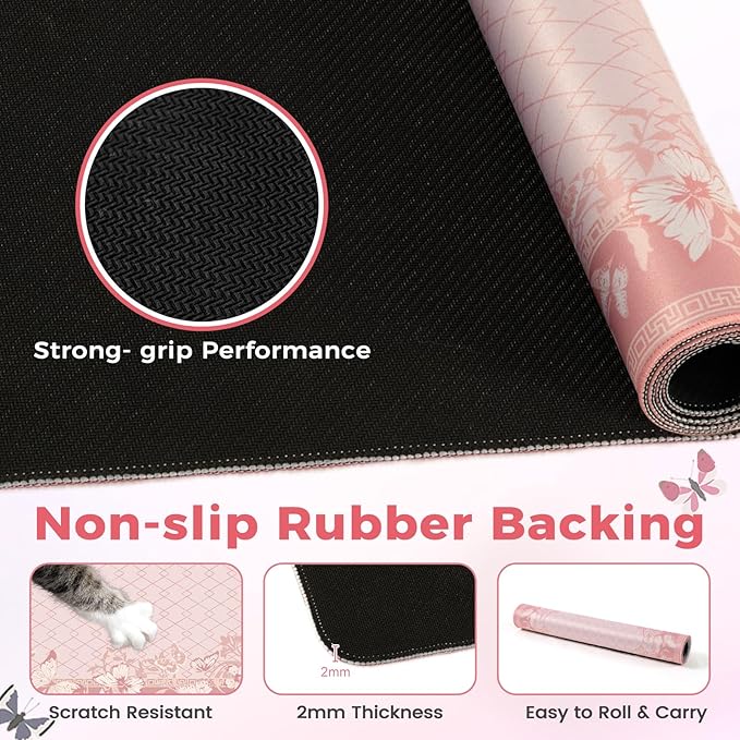 HAOCOO Cute Desk Mat, Pink Desk Matt for Desktop with Edge Stitching, Non-Slip Large Mouse Pad for Desk, Water-Resistant Computer Mat for Gaming,Women Office (Light Pink)
