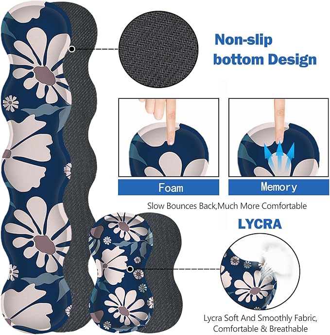 ARTSO Keyboard Mouse Pad Set, Blue Flower Large Gaming Mousepad +Keyboard Wrist Rest +Mouse Wrist Rest +Coaster, Ergonomic Mousepad Memory Foam Cushion for Home Office