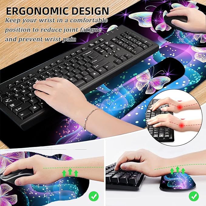 LATEEFAH Mouse Pad with Wrist Rest, Large Mouse Pad, Ergonomic Gaming Desk Pad Keyboard Wrist Rest Set, 4-in-1 Desk Mat Keyboard Mat for Home, Office