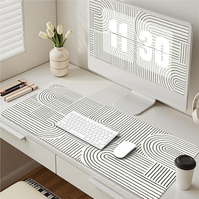 iCasso White Desk Matt for Desktop, Cute Desk Pad Mat, Large Mouse Pad, Anti-Slip Big Mousepad with Stitched Edges, Keyboard Pad for Computer(White)