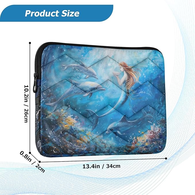 Cute Laptop Sleeve 13 inch Ocean Mermaid Dolphin Laptop Bag 14 inch Waterproof Computer Bag for Women Laptop Accessories Computer Cover Bag for Tablet Men