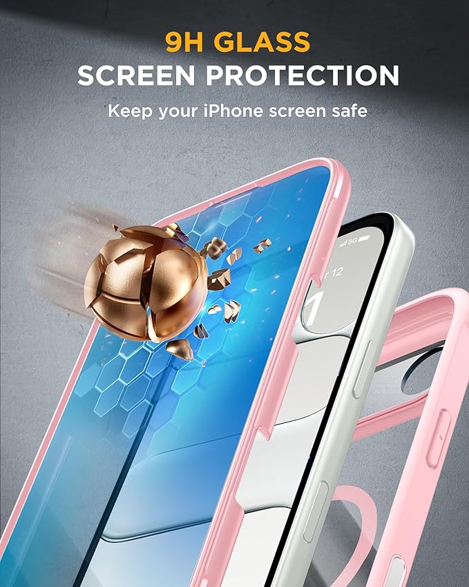 Miracase Magnetic for iPhone Air Case 6.5" [Compatible with MagSafe] Full-Body Phone Case with Built-in Glass Screen Protector & Camera Control,Drop Proof iPhone 17 Air Case Cover, Pink