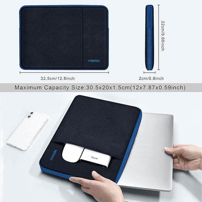 Hseok Laptop Case 13 Inch Sleeve Compatible with MacBook Neo 13, MacBook Air Pro 13 M5/M4/M3/M2/M1, iPad Pro Air 12.9" 13", XPS 13, Protective Computer Bag with Side Pocket & Dual Zippers,B02K03