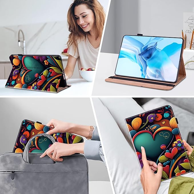 Case for iPad (A16) 11th Generation 11 Inch (2025), iPad 10th Generation 10.9 Inch (2022), Multi-Angle Viewing PU Leather Case with Elastic Band, Pencil Holder & Card Slots-Watercolor