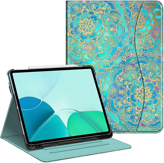 Fintie Folio Case for iPad Air 13-inch M4/M3/M2 (2026/2025/2024), Multi-Angle Viewing Protective Stand Cover with Pencil Holder & Pocket, Auto Sleep/Wake, Shades of Blue