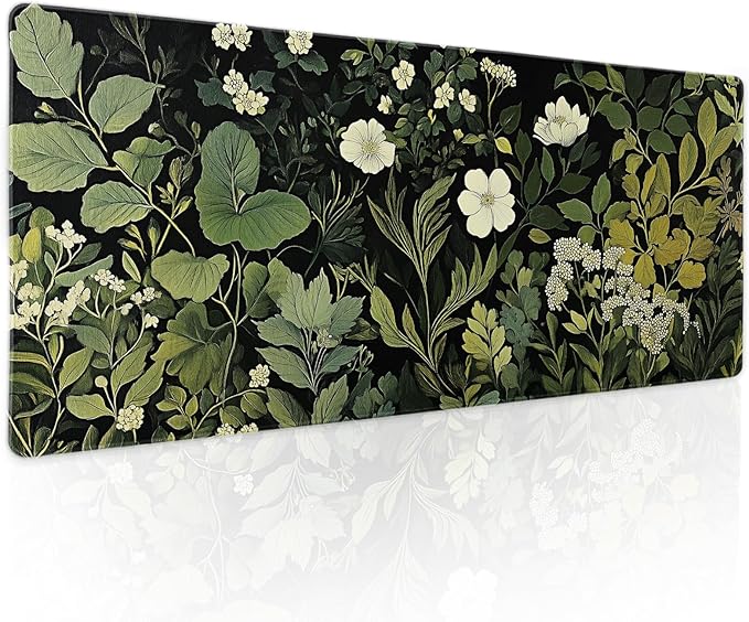 Green Leaves Mouse Pad XL Botanical Plants Beige Floral Extended Table Mat 80X30 cm Non-Slip Rubber Base Stitched Edge Large XL Mousepad for Desk Gaming Laptop Desk Top,31.5×11.8 Inch