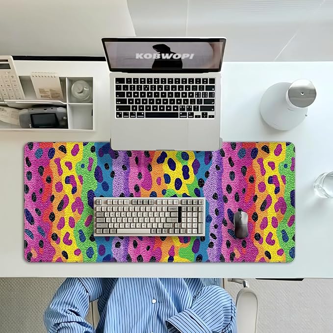 35.4 x 15.7 in, XXL Large Mouse Pad for Desk, Extended Keyboard Mouse Mat for Computer Office, Big Mouse pad with Stitched Edges, Gaming Pc-Rainbow Leopard