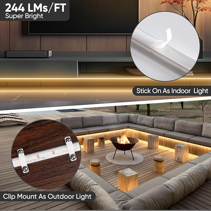 Shine Decor LED Strip Light Super Bright 8000LM, Plug&Play 120V Driverless Easy Wiring, Flicker Free Weatherproof for Outdoor Indoor, Min. 3.9” Cuttable Stickable, 2800K Warm White 32FT ETL Listed