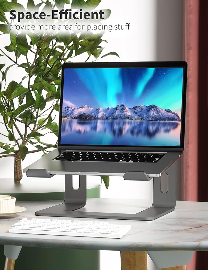 SOUNDANCE Laptop Stand, Aluminum Computer Riser, Ergonomic Laptops Elevator for Desk, Metal Holder Compatible with 10 to 15.6 Inches Notebook Computer, Black