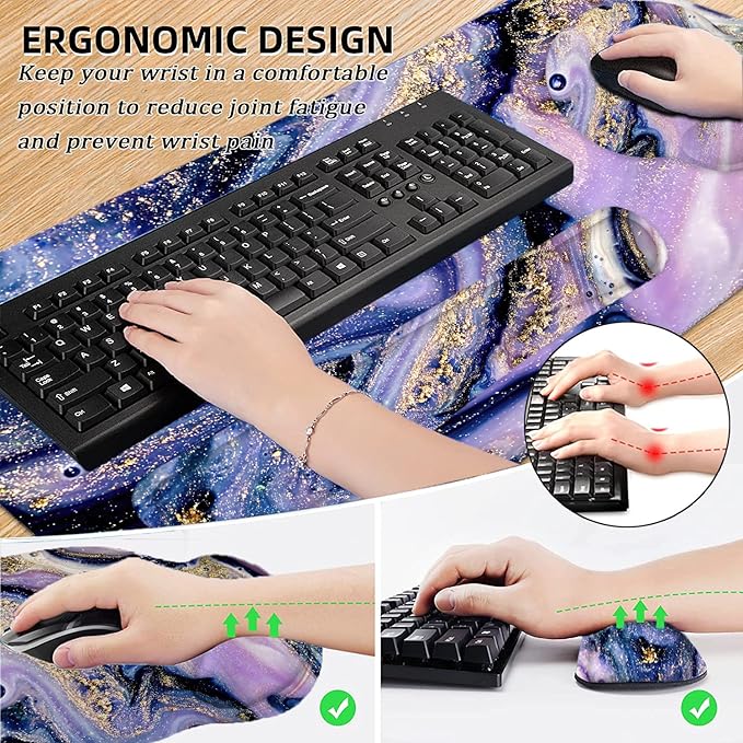 LATEEFAH Mouse Pad with Wrist Rest, Large Mouse Pad, Ergonomic Gaming Desk Pad Keyboard Wrist Rest Set, 4-in-1 Desk Mat Keyboard Mat for Home, Office