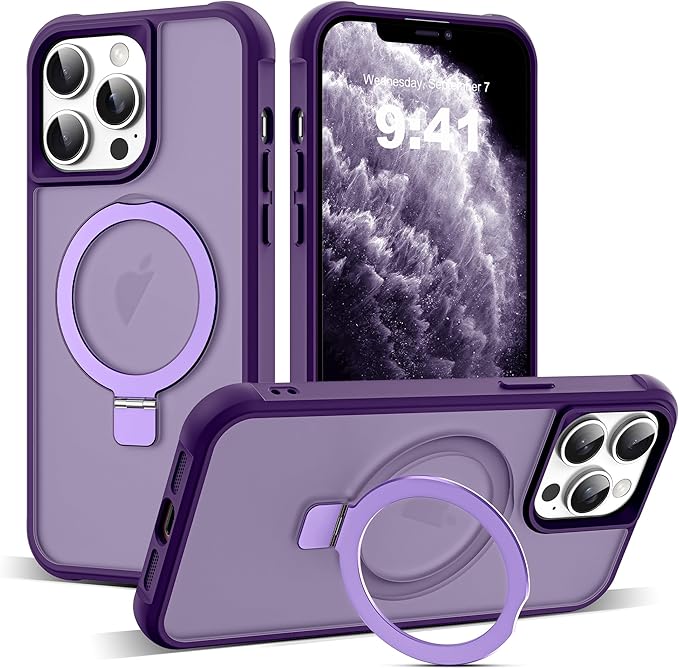 SKYLMW Compatible with iPhone 11 Pro Max Case with Invisible Magnetic O-Ring Stand Military-Grade Translucent Case for iPhone 11 ProMax 6.5" [Compatible with Mag-Safe][Great Grip Feeling], Purple