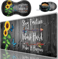 Durable Desk Mat + Wrist Rest Pad + Coasters Set, Large Gaming Office Mouse Pad 31.5 "x 11.8", Extended Non-Slip Rubber Keyboard Pad, Laptop & Home, Sunflower Inspirational Quote