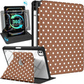 Uppuppy for iPad Pro M4/M5 Case 13 inch - 360 Degree Rotating Stand Folio Smart Cover with Pencil Holder for Women Girls, Brown Polka for iPad Pro 13 inch Case 2024 M4/2025 M5