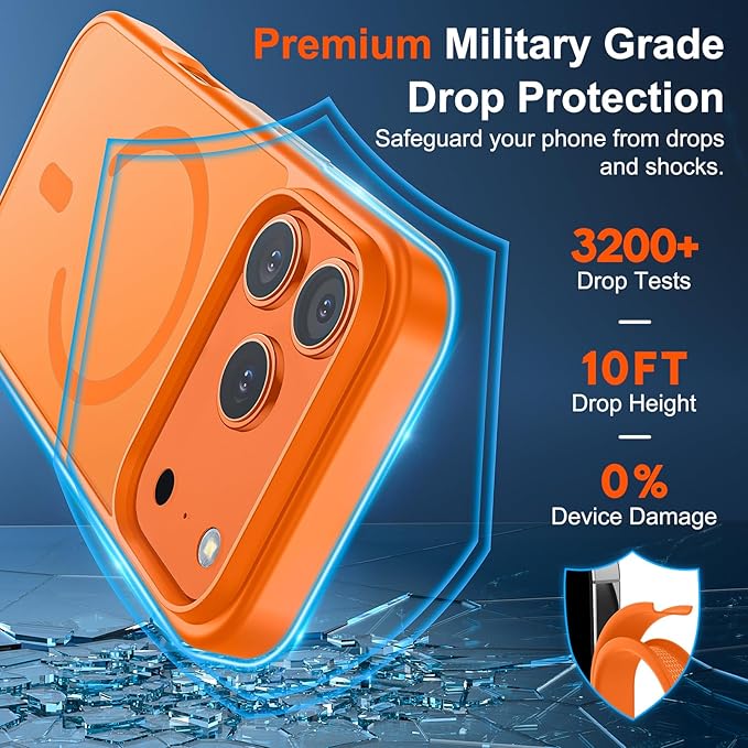 SUPFINE Magnetic for iPhone 17 Pro Case (Compatible with MagSafe)(Military Grade Drop Protection) Translucent Matte Shockproof with Anti-Fingerprint Phone Cover,Starry Orange