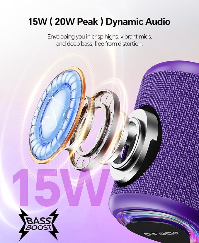 Portable Bluetooth Speaker Beach Essentials: Powerful Crystal Clear Sound/Dynamic Light/IPX5 Waterproof/All Day Playtime/Wireless BT 5.3/TWS Paring, Dad Gifts, Outdoor|Travel|Camping|Pool Accessories