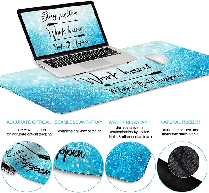 LIMKRIAN Desk Mat Pad, XXL Large Gaming Mouse Pad with Wrist Rest Wrist Support, Ergonomic Mouse Pad, Keyboard Wrist Rest, Coaster, Home Office Desk Accessories Decor Supplies, Stay Positive