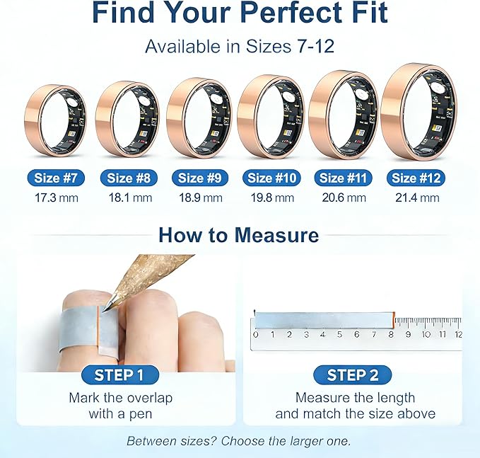 Smart Ring Health & Fitness Tracker for Men & Women, Heart Rate, SPO₂, Sleep & Activity Monitoring, IP68 Waterproof, Long Battery Life, Family Care Mode, No Subscription Fee (Rose Gold, 8)