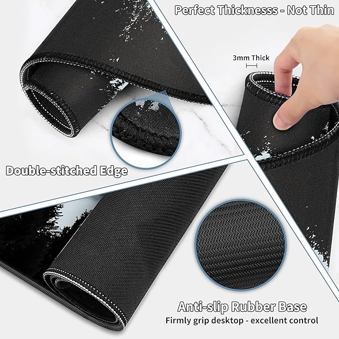 Large Gaming Mouse Pad Set 35.4 x 15.7 with Keyboard Wrist Rest, Wrist Support, and Coaster Memory Foam Smooth Desk Pad Mousepad for Home Office School - Mountain Forest