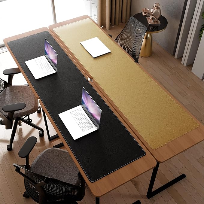 Chihein 79" x 20" 5XL PU Leather Desk Mat (Black), Huge Mouse Pad, Dual Sided Desk Pad Protector, Waterproof Writing Blotter for Gaming/Office/Home