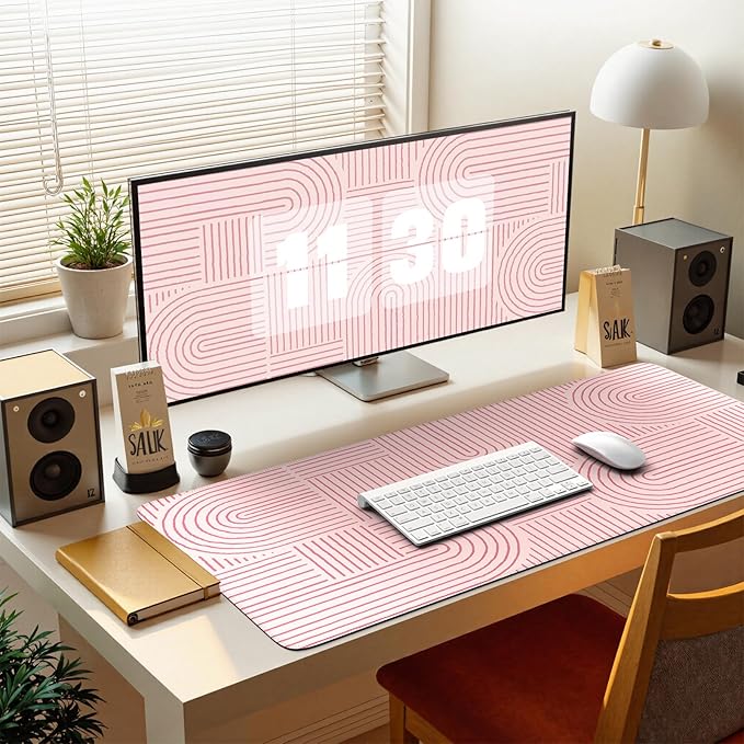 iCasso Pink Desk Matt for Desktop, Cute Desk Pad Mat, Large Mouse Pad, Anti-Slip Big Mousepad with Stitched Edges, Keyboard Pad for Computer(Pink)