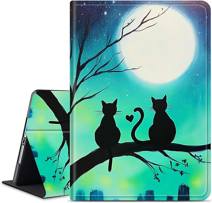 for Amazon Kindle Fire 7 (12th Generation, 2022 Release) 7" Tablet Case, Slim Kickstand Stand Leather Smart Cover with Auto Wake/Sleep, Sunflower Black Cat