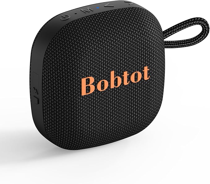 Bobtot Portable Bluetooth Speakers, Wireless IPX7 Waterproof Mini Speaker with 16H Playtime, Loud Stereo Sound, TWS, Built-in Microphone, Small Size with Lanyard, Black