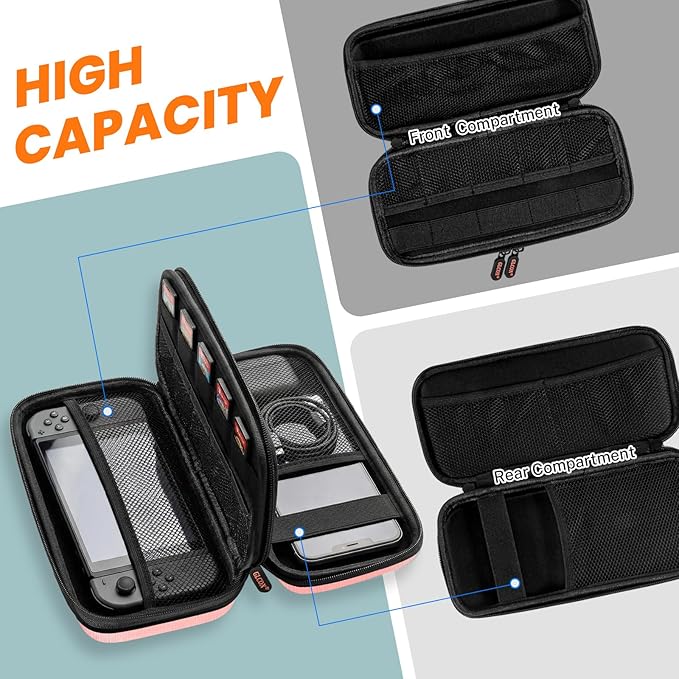 Double-Layer Hard Carrying Case with Multiple Pocket - Portable Electronics Organizer Travel Case for Women, Girl - Roomy Zipper Pouch Bag for Charger, Phone, Power Bank, Cable, Cord, Tech Accessories