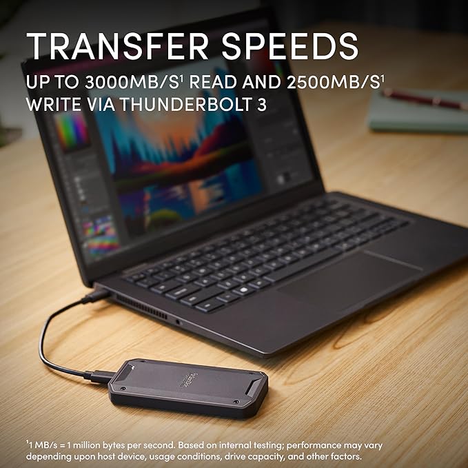 SANDISK Professional 4TB PRO-G40 SSD - Up to 3000MB/s, Thunderbolt 3 (40Gbps), USB-C (10Gbps), IP68 dust/Water Resistance, External Solid State Drive - SDPS31H-004T-GBCND