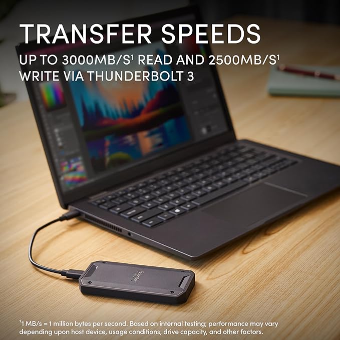 SANDISK Professional 2TB PRO-G40 SSD - Up to 2700MB/s, Thunderbolt 3 (40Gbps), USB-C (10Gbps), IP68 dust/Water Resistance, External Solid State Drive - SDPS31H-002T-GBCND