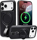 Butaiga for iPhone 17 Pro Leather Case with Stand, Anti-Slip Grip Ring, Fits for MagSafe (Black, iPhone 17 Pro)