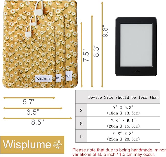 Padded eReader Sleeve Tablet Bag Pouch for eReader Paperwhite, Colorsoft,Signature Edition, Voyage,Scribe/Kobo eReader,Book Protector for Paperbacks and Small Hardcovers (Yellow, Medium)