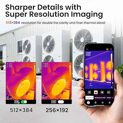 Wireless Thermal Imaging Camera, 512×384 Super Resolution, Thermal Imager for Android & iOS Smartphones, 256x192 IR Resolution, Infrared Camera Gadget for Home Inspection, HVAC, Cooking