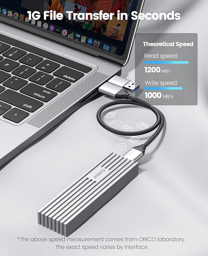ORICO 10Gbps NVMe SSD Enclosure, M.2 to USB-C Adapter for NVMe M-Key 4TB SSD 2280, Aluminum M2 External SSD Case, Compatible with Thunderbolt 3/4 USB3.2/3.1/3.0/Type - M232-Grey