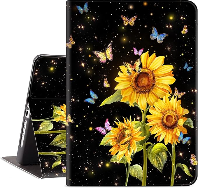 for iPad 6Th/5th Generation Case, for iPad Cover 6th/5Th Generation, for iPad Air/Air 2 Case for iPad 9.7 Cover Auto Wake/Sleep Multi-Angle Viewing Adjustable Stand Sunflower Butterfly