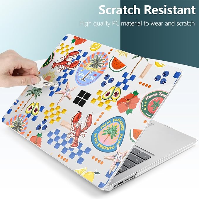 Hard Case for 15-inch Microsoft Surface Laptop Copilot+ PC 2024 (7th Ed) Fashionable Lightweight Floral Design Clear Laptop Shell, with TPU Keyboard Cover & OTG Adapters, Fruits