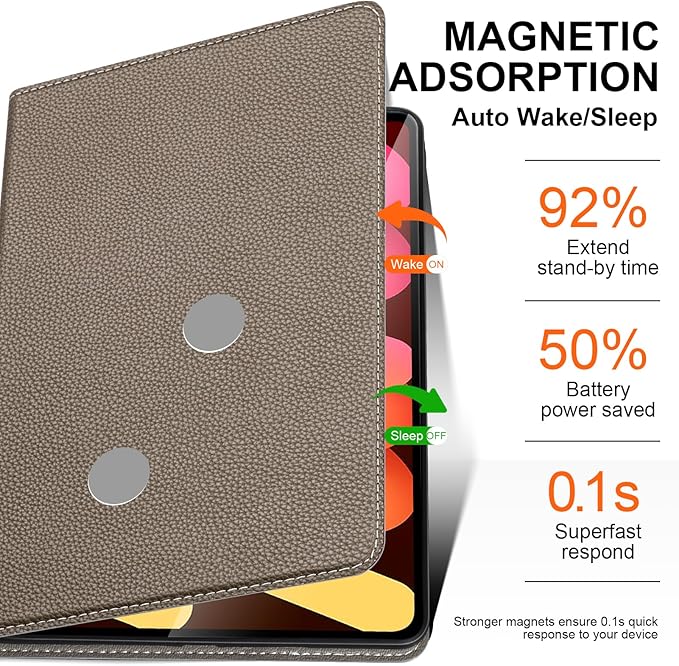 Case for iPad mini 7 (A17 Pro) 2024, iPad mini 6th Generation 2021, Leather Protective Shockproof Smart Cover Adjustable Stand - Auto Wake/Sleep and Multiple View Angles, Gray Brown