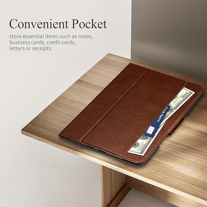 auaua Case for iPad mini 7 (A17 Pro), iPad mini 7th/6th Generation (2024/2021 8.3-inch), with Front Pocket Pencil Holder, Typing Angle Muti-Stand Magnetic Closure Auto Sleep/Wake (Brown)