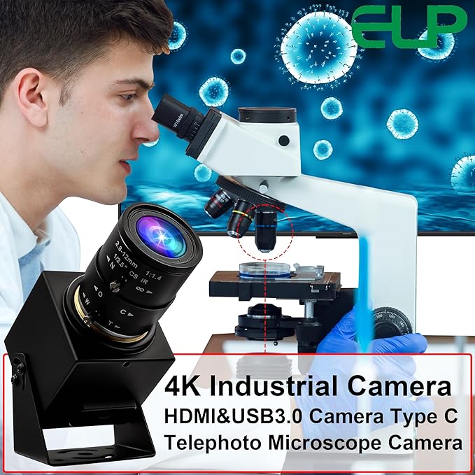 4K USB3.0 HDMI Camera 4K 60fps 2.8-12mm Zoom Webcam for Computer Mini Lightburn Camera for Laser Engraver H.264 Telescope USB Security Industrial PC Webcamera for Raspberry Pi Jetson Nano