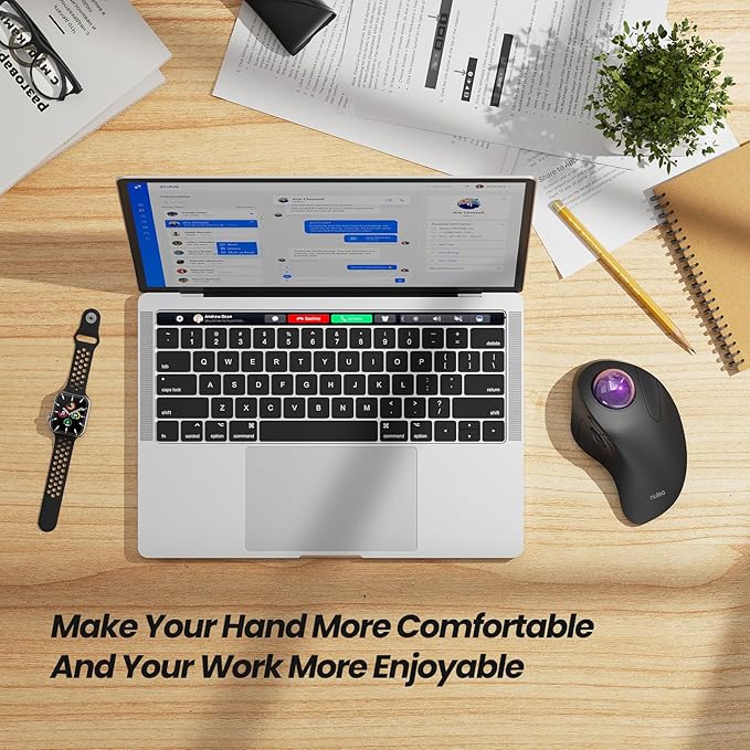 Nulea Wireless Ergonomic Trackball Mouse, Rechargeable, Bluetooth Rollerball Mouse, 44mm Index Finger Trackball, 5 Adjustable DPI, Compatible with PC, Laptop, iPad, Mac, Windows, Android