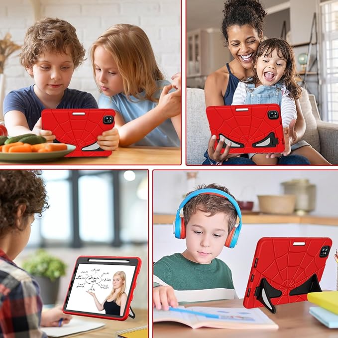AKABEILA Compatible with Apple iPad Pro 11 inch(2018)/Apple Air 4 10.9(2020)/Air 5 10.9(2022)/Air 6 M2 (2024)/Air 7 M3 (2025) Tablet Case，Cover with Kickstand for Kids Children Boys Babies Red Black