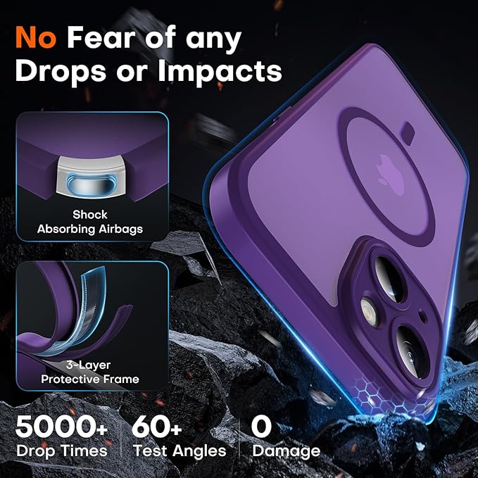 TOCOL for Phone 13 Case, Compatible with Magsafe Charger, Full Camera Protection, Drop Protection, Translucent Matte Phone Case for iPhone 13 6.1 inch (Midnight Purple)