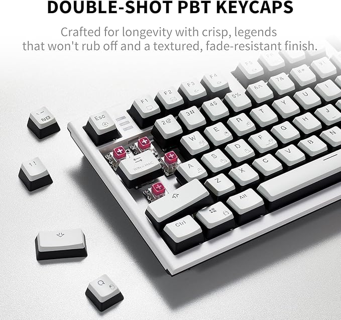 Hexgears X2 TKL Wireless Mechanical Gaming Keyboard with Magnetic Wrist Rest, Dual-Mode 2.4GHz/USB-C Ergonomic Keyboard, Pre-lubed Linear Switches, White LED Backlit Computer Gaming Keyboards