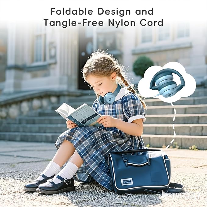 Candy Bila Kids Headphones, Wired Headphones for Kids Over Ear with Microphone, 85/94dB Volume Limiter Headphone for Girls Boys, Foldable Headphone for Learning & Entertainment, Gradient Green