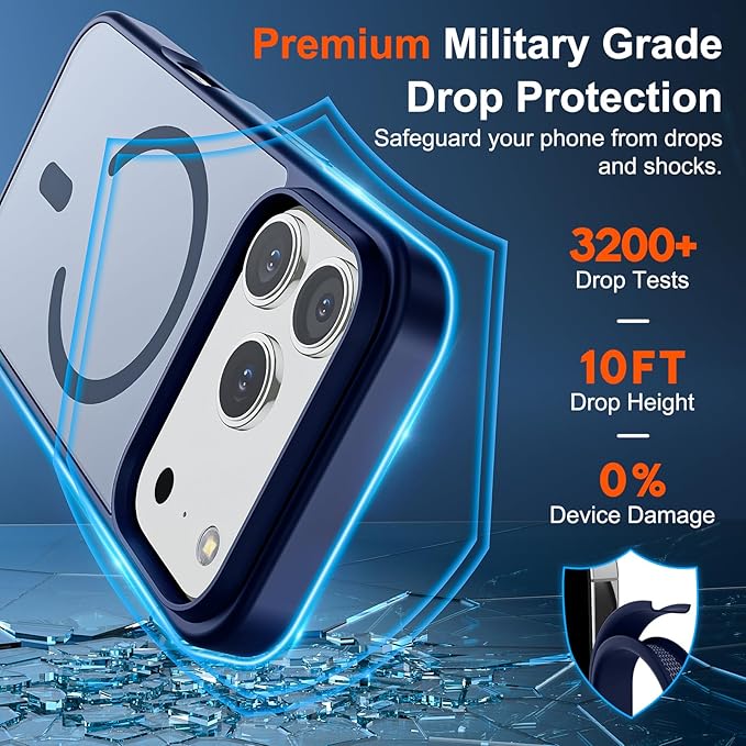 SUPFINE Magnetic for iPhone 17 Pro Max Case (Compatible with MagSafe)(Military Grade Drop Protection) Translucent Matte Shockproof with Anti-Fingerprint Phone Cover 2025,Navy Blue