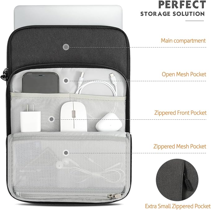 MoKo Laptop Sleeve Bag for 13.3-14 Inch, Notebook Carrying Case with Pocket Fits New MacBook Pro M3/M2 14" /13" M2/M1 Pro/M1 Max 14.2 2023-2021/Air 13.6" M2 2022, Surface Pro 9/8 13", Black & Gray
